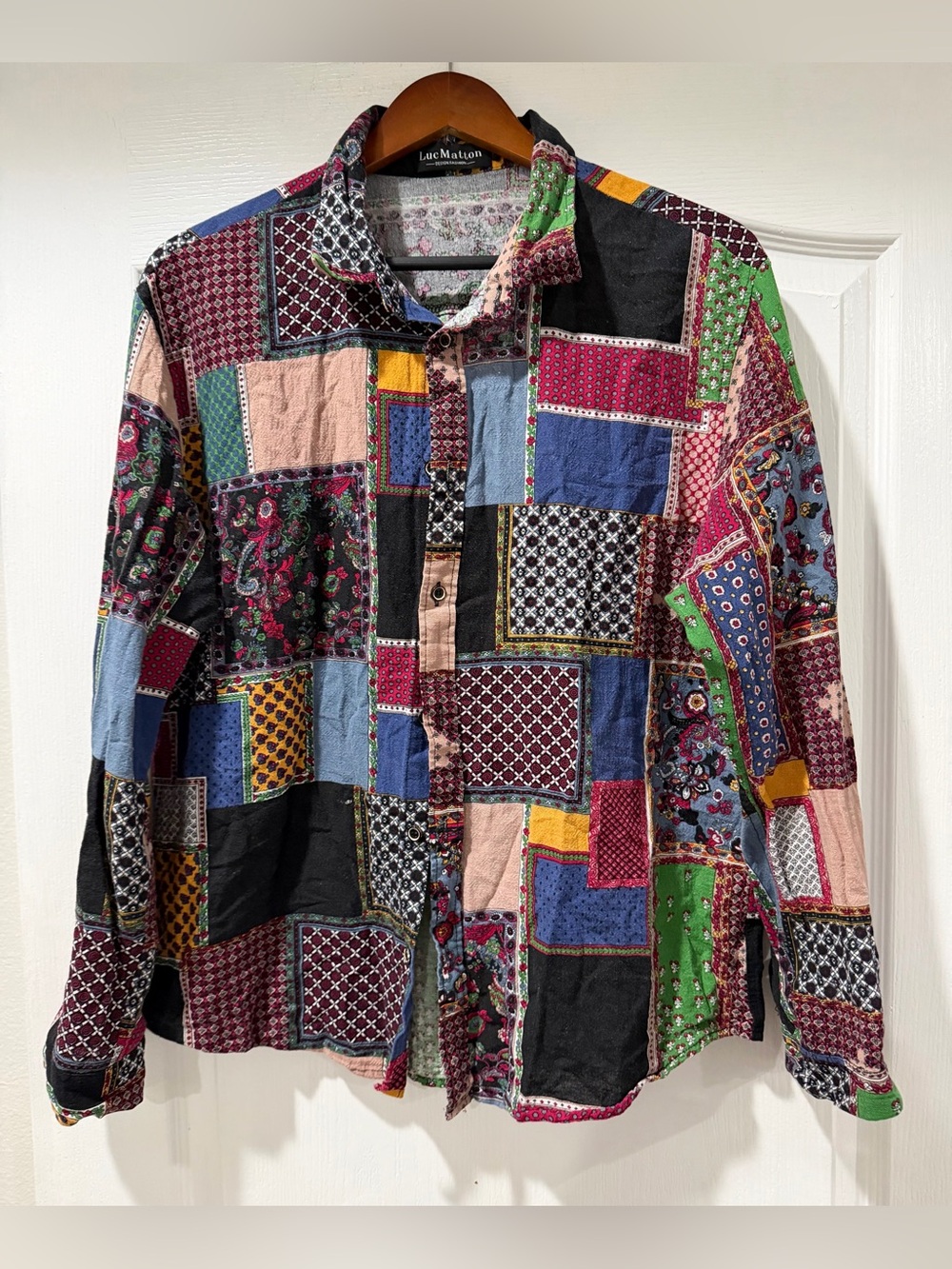 Vintage Y2K LUC MATTON Patchwork long sleeve Button-Up Shirt - Men's size XL